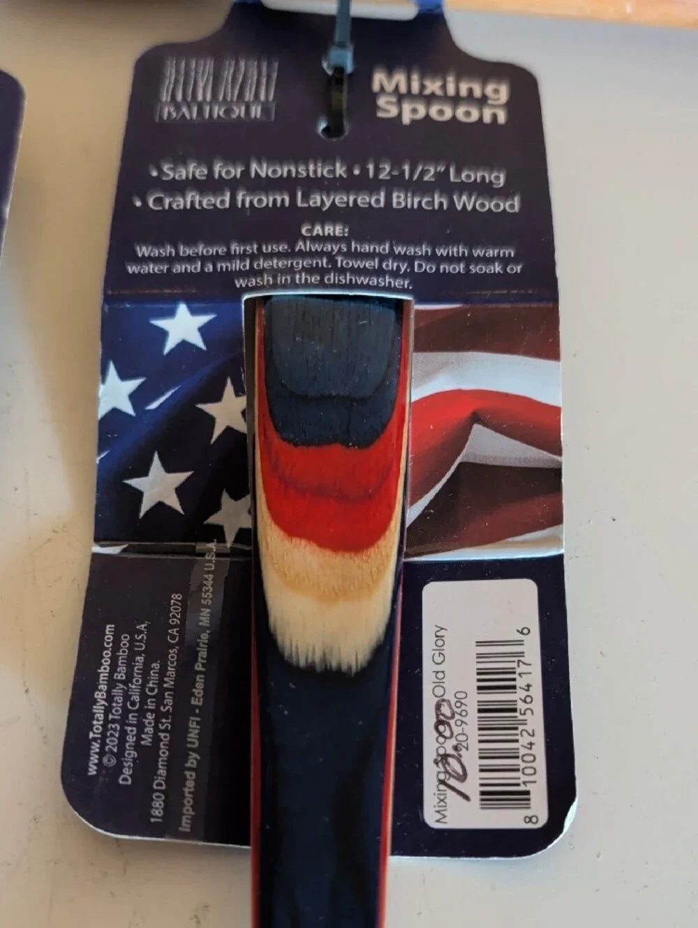 NWT. Old Glory Collection Red Navy Striped Wooden Kitchen Utensils Set - 3pc